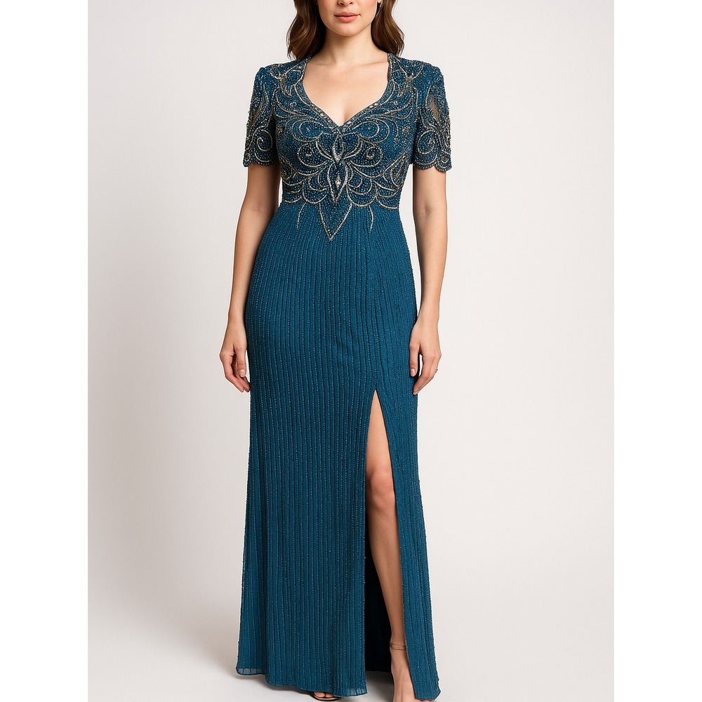Vintage Alyce Designs Beaded Sequin Gown Rare Size 10‎ Formal Evening Slit Dress